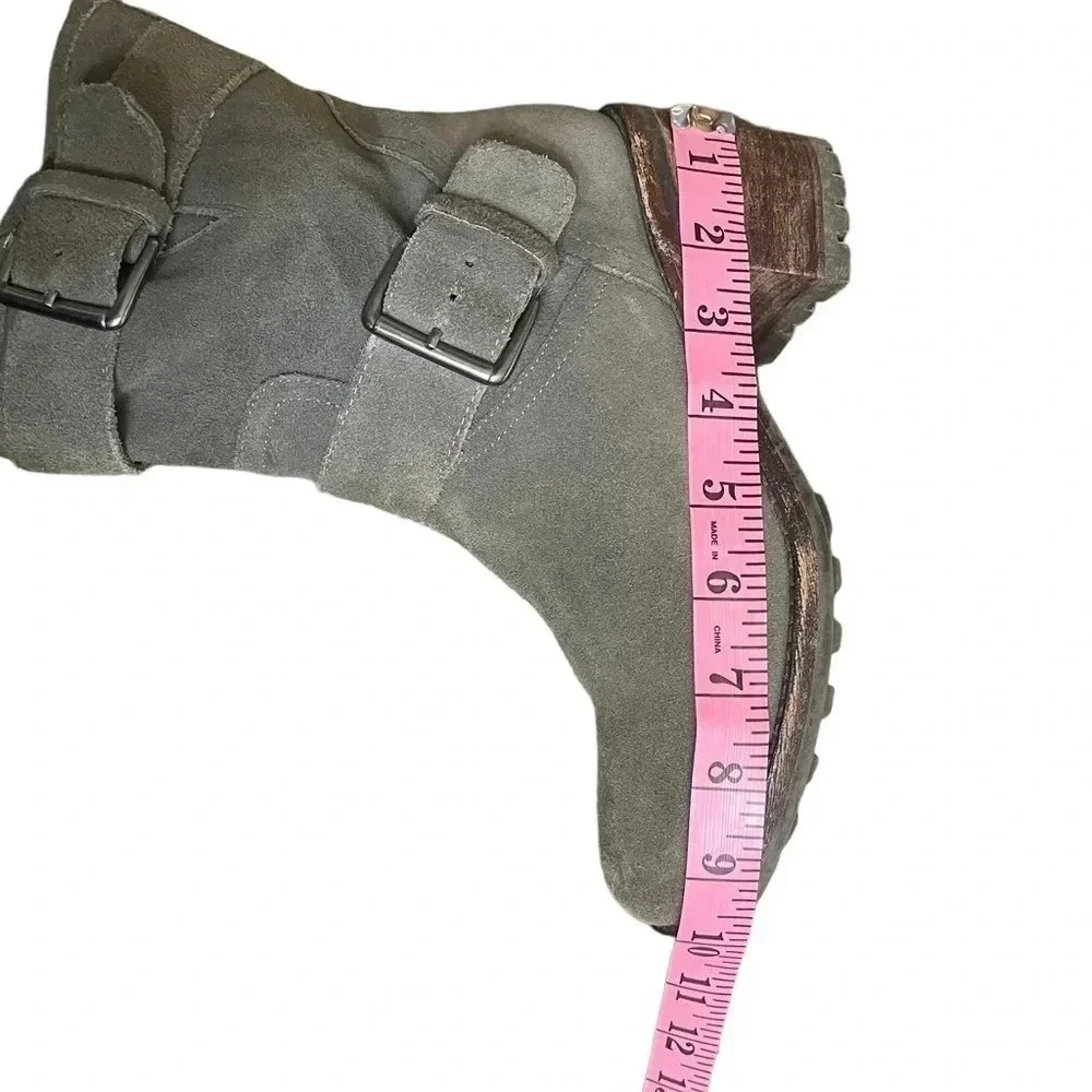 Sam Edelman Troy Gray Suede Buckle Moto  Boots Women’s size 7.5 - Picture 10 of 16